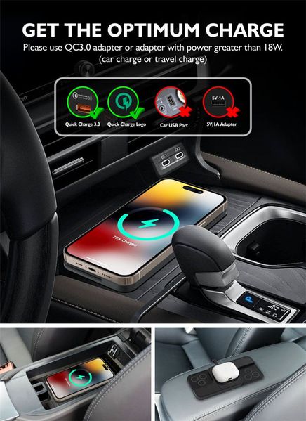 copy_Силіконовий килимок в авто з швидкою бездротовою зарядкою QINETIQ Car Wireless Pad A1 15W 12070 фото