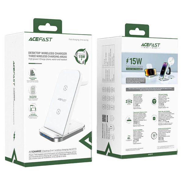 Бездротовий зарядний пристрій ACEFAST E15 desktop 3-in-1 wireless charging stand White AFE15W фото