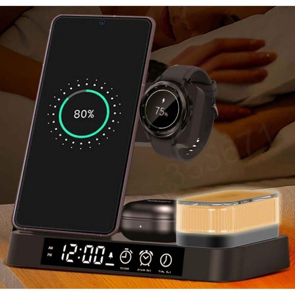 Бездротова док-станція 5 в 1 S37 30 W для смартфонів Samsung/годинника Galaxy Watch/Galaxy Buds з годинником і світильником чорна 23027 фото