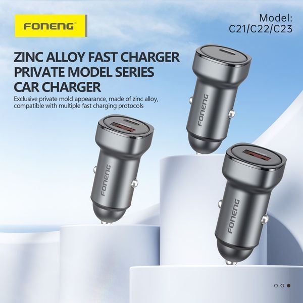 Автомобільна зарядка Foneng C23 USB-A + USB-C 30W в прикурювач, цинковий сплав 81324 фото