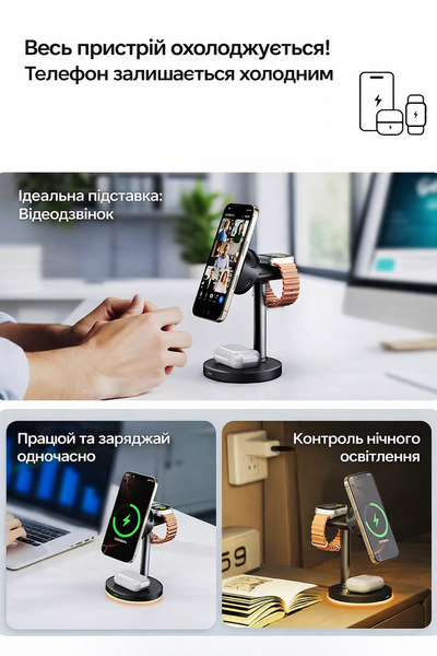 Бездротова зарядна станція Qi 2.2 25 Вт магнітна док-станція 3 в 1 Magsafe бездротова зарядка для Apple iPhone 16 17 Pro ProMax Watch 3 10 Ultra та Samsung S Note Fold Galaxy Bads Watch сумісна швидка зарядка 22425 фото