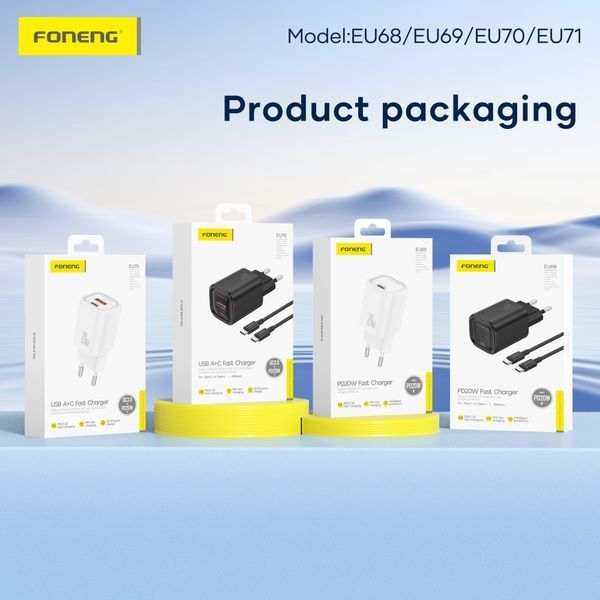 Зарядный адаптер питания FONENG EU69 GaN PD 20W quick USB Type-c, Белый