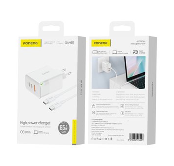 Сетевое зарядное устройство FONENG GAN 65W A+C+C 3-Port GaN Charger 65W с кабелем type C 82330 фото