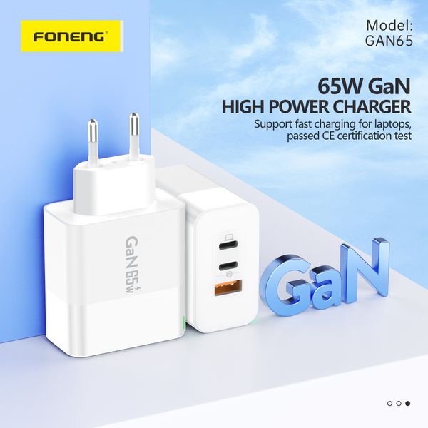 Сетевое зарядное устройство FONENG GAN 65W A+C+C 3-Port GaN Charger 65W с кабелем type C 82330 фото