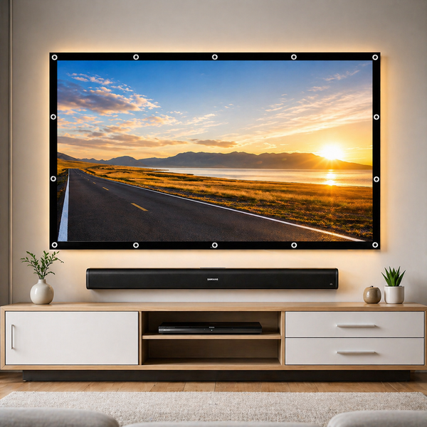 Екран для проектора 72" дюйми BIOSCOPE Touch 16:9 настінний портативний Стрейчева тканина біла в комплекті кріплення для дома та вулиці універсальний екран для проектора