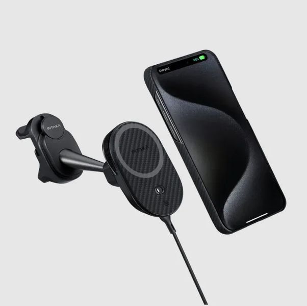 Magsafe держатель в машину Pitaka MagEZ Car Mount Pro 2 Car Vent Black Tesla для Apple iPhone 12-15 CM2302T фото