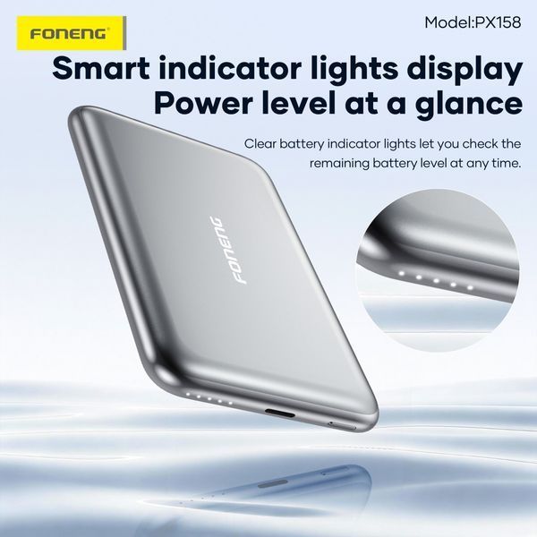 Магнітний повербанк Foneng PX158 10000 mAh Qi2.2 25W MagSafe з металевим корпусом, сірий 51228 фото