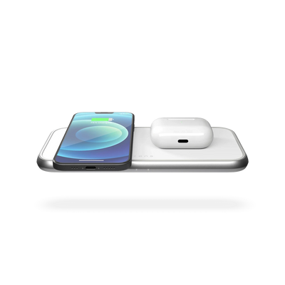 Cтанция беспроводной зарядки 2 в 1 для техники Apple iPhone/AirPods Zens Dual Aluminium White 30W USB-C PD