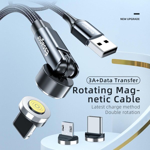 Кабель Essager Universal 540 Ratate 3A Magnetic USB Charging Cable Type-c 2m grey (EXCCXT-WXA0G) Essgr-TC2 фото
