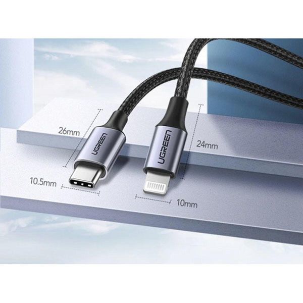 Кабель UGREEN US304 USB-C to Lightning M/M Cable Aluminum Shell Braided 1.5m (Black) (UGR-60760) UGR-60760 фото