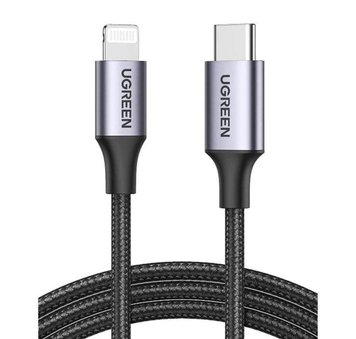 Кабель UGREEN US304 USB-C to Lightning M/M Cable Aluminum Shell Braided 2m (Black) (UGR-60761) UGR-60761 фото