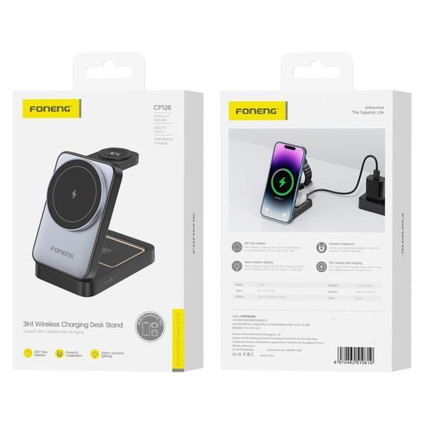 Док станция з Magsafe 3 в 1 для для Apple iPhone 12-17 apple watch airpods Foneng CP126 23W складная беспроводная зарядка