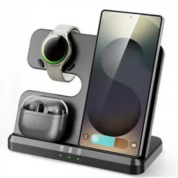 Док-станция беспроводной зарядки 3 в 1 Q10 23W для смартфона Самсунг Galaxy Watch 3-6 Galaxy Buds Black