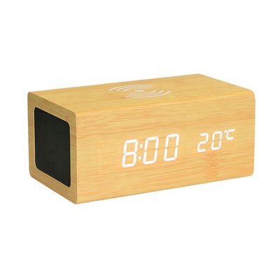 Дерев'яна бездротова зарядка з Bluetooth-колонкою і годинником 31091 фото