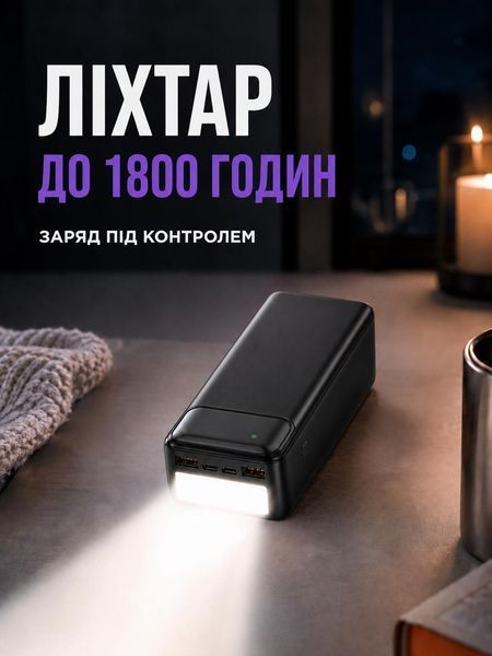 Повербанк Qinetiq RQ-30 Y300 30000 mah 22.5W з LED дисплеєм і швидкою зарядкою PD/QC powerbank для телефону роутера планшета павер банк з ліхтариком