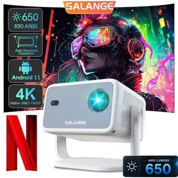 Смарт проектор NETFLIX Salange P350 для фильмов с яркостью 650 ANSI портативный SMART 4K Ultra HD с поддержкой изображения до 150 дюймов HDMI-совместимый работает на Android 11 с автофокусом поддерживает Bluetooth и Wi-Fi универсальный дом SLNG-P350