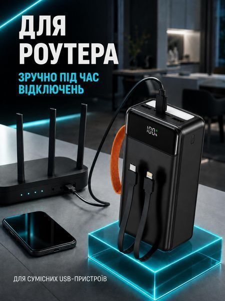 Повербанк Qinetiq RQ-40 Y400 40000 22.5W mah 22.5W з LED дисплеєм і швидкою зарядкою PD/QC powerbank для телефону роутера планшета павер банк з ліхтариком, Чорний