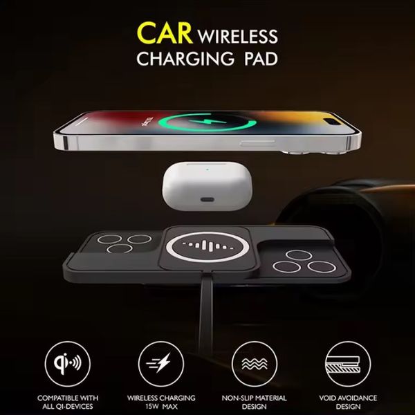 Силіконовий килимок в авто з швидкою бездротовою зарядкою QINETIQ Car Wireless Pad A5 15W  для Apple iPhone 12-15 Pro, Pro Max 12070 фото