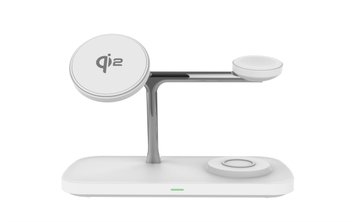 Док станция 3 в 1 QINETIQ Magsafe Qi2 T255 25W для Samsung/iPhone 12/15, AirPods,GalaxyBuds, AppleWatch, GalaxyWatch (Qi2 certificated) белая