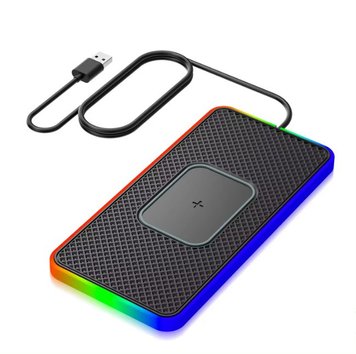 Коврик беспроводной зарядки силиконовый для авто с подсветкой RGB /15W RGB/Type-C Cable 30 cm 15W ЦУ-00040169 фото