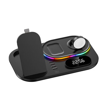 Бездротова док-станція з годинником 4in1 LED Clock RGB 30W для iPhone/AirPods/iWatch_1-9 series чорна 23021 фото