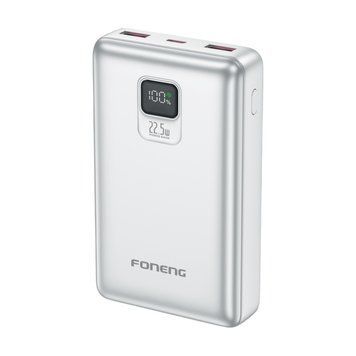 Повербанк Foneng PX126 20000mAh 22.5W с LCD дисплеем универсальный 2 USB и Type C порт быстрая универсальная зарядка компактный для роутера смартфона iPhone Samsung, Серебристый