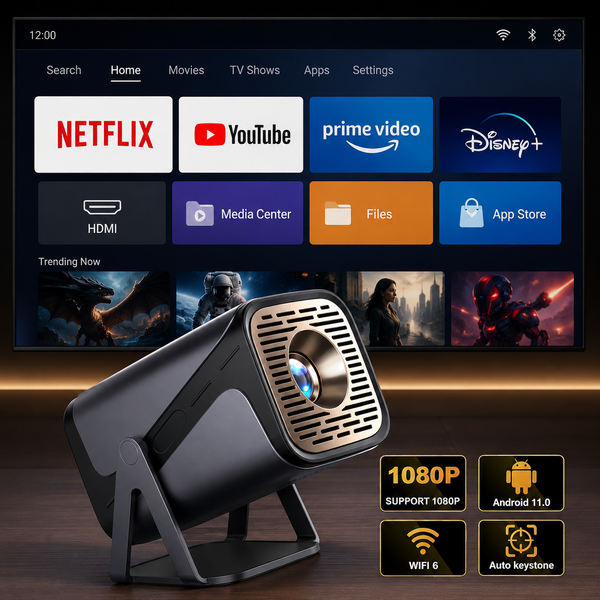 Смарт проектор Android 200 ANSI HD 720P підтримка 4K wi-fi 6 Bluetooth Salange Home series Ultra портативний міні-проектор для дому і офісу домашній кінотеатр для фільмів і презентацій HDMI USB 180&deg; поворот