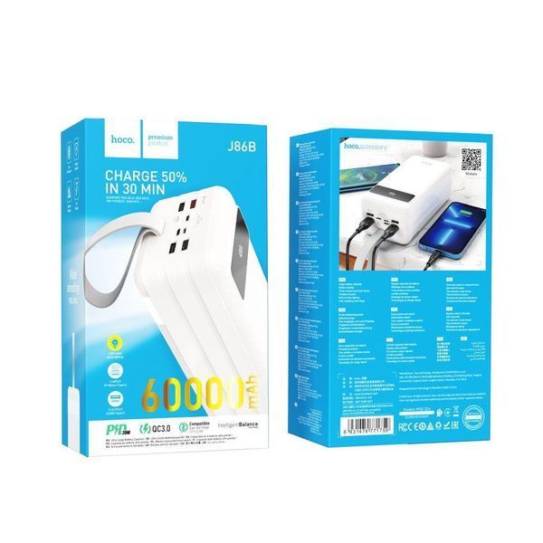 copy_Повербанк Hoco J86B 60000 mAh 22.5W с LED дисплеем и быстрой зарядкой 4 порта powerbank 60000 повербанк для телефона Apple iPhone Samsung роутера планшета универсальный повербанк с фонариком copy_J86B-B фото