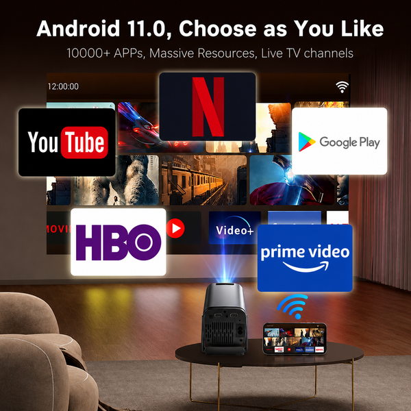 Смарт проектор Android 200 ANSI HD 720P підтримка 4K wi-fi 6 Bluetooth Salange Home series Ultra портативний міні-проектор для дому і офісу домашній кінотеатр для фільмів і презентацій HDMI USB 180&deg; поворот