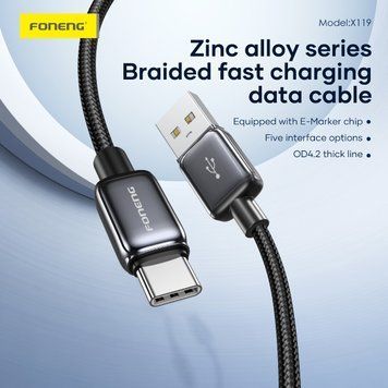 Кабель Foneng X119 USB-C &mdash; USB-C 100 Вт 1 м 84172 фото