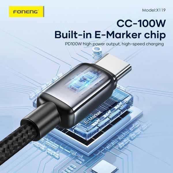 Кабель Foneng X119 USB-C &mdash; USB-C 100 Вт 1 м 84172 фото
