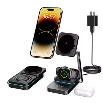 Складна станція бездротової зарядки 3 в 1 MagSafe T6 25W для Apple iPhone 12 &ndash; 15 Apple Watch 2 - 9 AirPods, Чорний