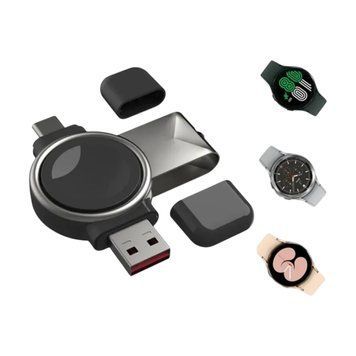 Бездротовий зарядний пристрій для Samsung Galaxy Watch 3 4 5 6 7 8 9 Ultra Series універсальна портативна зарядка для годинника, компактна модель для подорожей із двома роз'ємами 70010 фото
