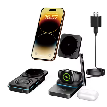 Складна станція бездротової зарядки 3 в 1 Magsafe T6 25W для Apple iPhone 12-15, Apple Watch 2-9, Airpods чорна