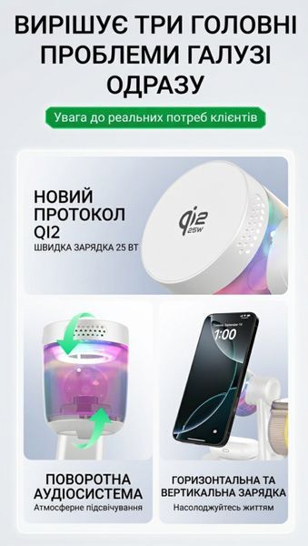 Беспроводная настольная зарядка Qi2.2 25W магнитная док-станция 3 в 1 magsafe беспроводная зарядка для Apple iphone 16 17 airpods iwatch QINETIQ Z6 33W с подсветкой и bluetooth колонкой сертифицированная