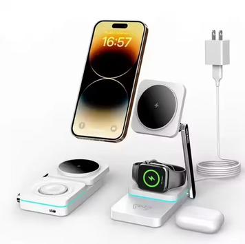 Складна станція бездротової зарядки 3 в 1 Magsafe T6 25W для Apple iPhone 12-15, Apple Watch 2-9, Airpods біла