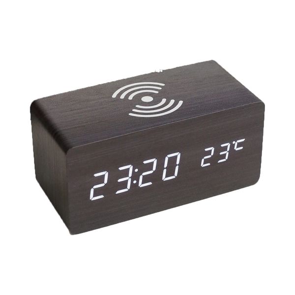 Бездротова зарядка з LED-годинником Wood-clock QINETIQ 1000 10W чорний 31011 фото
