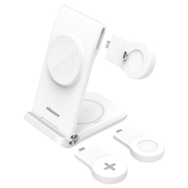 Бездротова зарядна док станція 3 в 1 Nillkin Magsafe PowerTrio 3-in-1 для смартфона Samsung годинника Galaxy Watch та навушників Galaxy Buds Note S Fold Flip 22121 фото