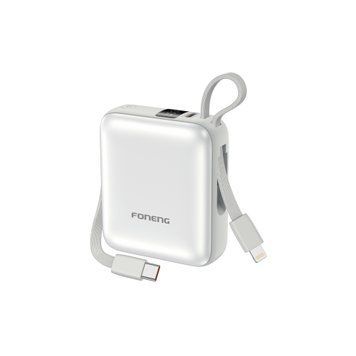 Повербанк 10000mAh FONENG PX115 з 2 Вбудованими Кабелями (22,5W) з LCD дисплеєм silver