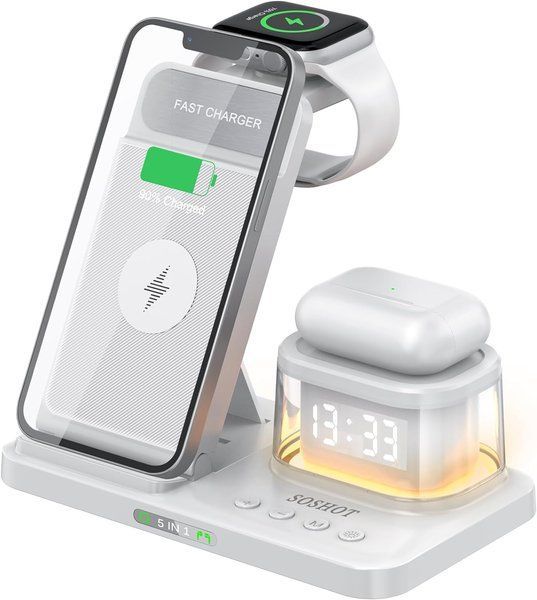 Складная док-станция 3 в 1 QN-H33 23 Вт с часами и подсветкой для iPhone, AirPods и Apple Watch