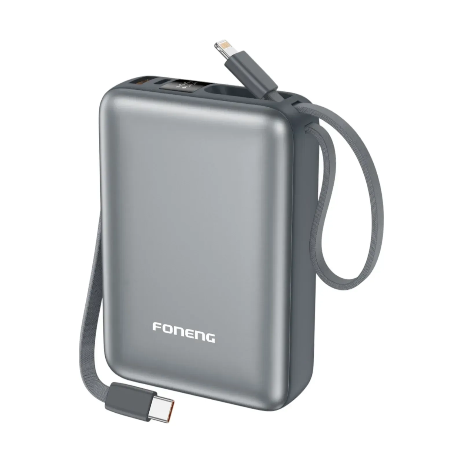 Повербанк Foneng 20000 mAh 22.5W з двома вбудованими кабелями і дисплеєм