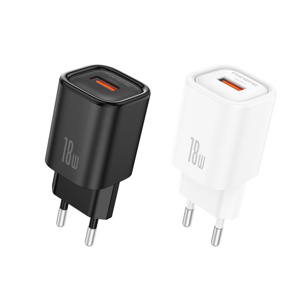 Зарядний адаптер Foneng EU68 18W &mdash; USB-A, швидка зарядка 5V/9V/12V, компактний, білий, Чорний, Чорний