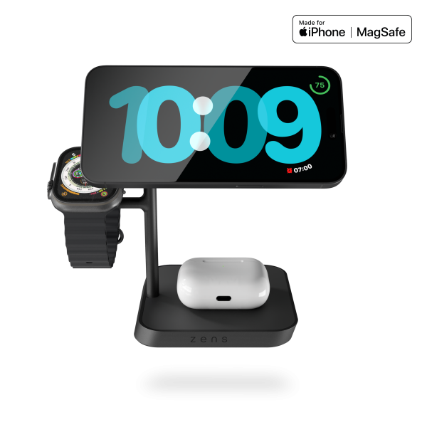 Бездротова зарядка magsafe док станція 4 в 1 43W Zens wireless charging station для Apple iPhone 12-15 Apple watch Airpods із зарядним блоком 65W преміум Qi certified ZEAPDC01/00 фото