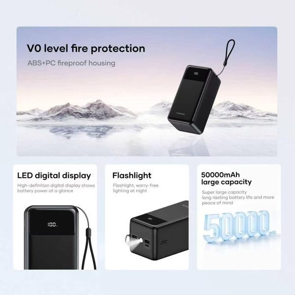 Повербанк Foneng PX175 50000 mAh 22.5W з LED-дисплеєм і ліхтариком
