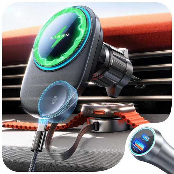 LISEN Ultimate 2 в 1 авто зарядний пристрій MagSafe 18 Вт для iPhone і Apple Watch Ultra