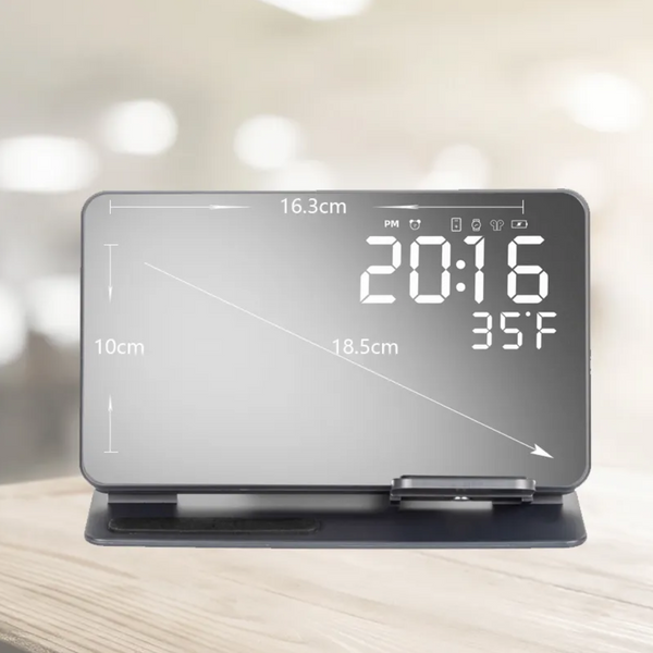Зеркальная док-станция 4 в 1 QINETIQ Mirror clock 15W для Samsung S NOTE Fold Flip Galaxy Watch 3 10 Ultra с LED часами и термометром 23052 фото