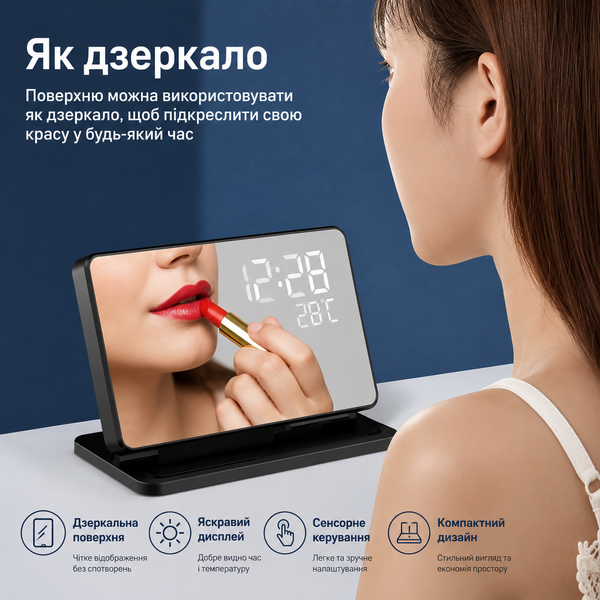 Зеркальная док-станция 4 в 1 QINETIQ Mirror clock 15W для Samsung S NOTE Fold Flip Galaxy Watch 3 10 Ultra с LED часами и термометром 23052 фото