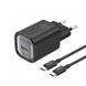 Зарядний адаптер Foneng EU71 GaN 30Вт &mdash; PD/QC, USB-A + Type-C, PPS, компактний блок живлення, Чорний