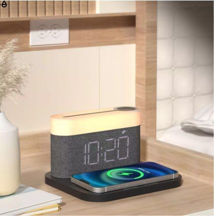 Нічник , годинник з функцією бездротової зарядки LED QinetiQ QN-03 15W Samsung iPhone 33079 фото