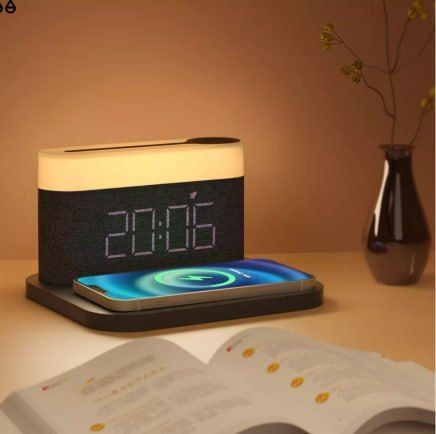 Нічник , годинник з функцією бездротової зарядки LED QinetiQ QN-03 15W Samsung iPhone 33079 фото